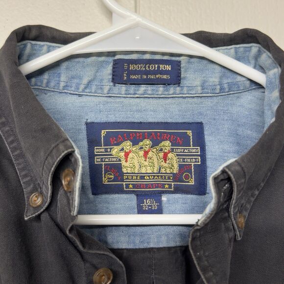 Vtg Ralph Lauren Shirt Button Down Chaps Boyscout Label Men 16.5/32 Sleeve Cut - Picture 4 of 11